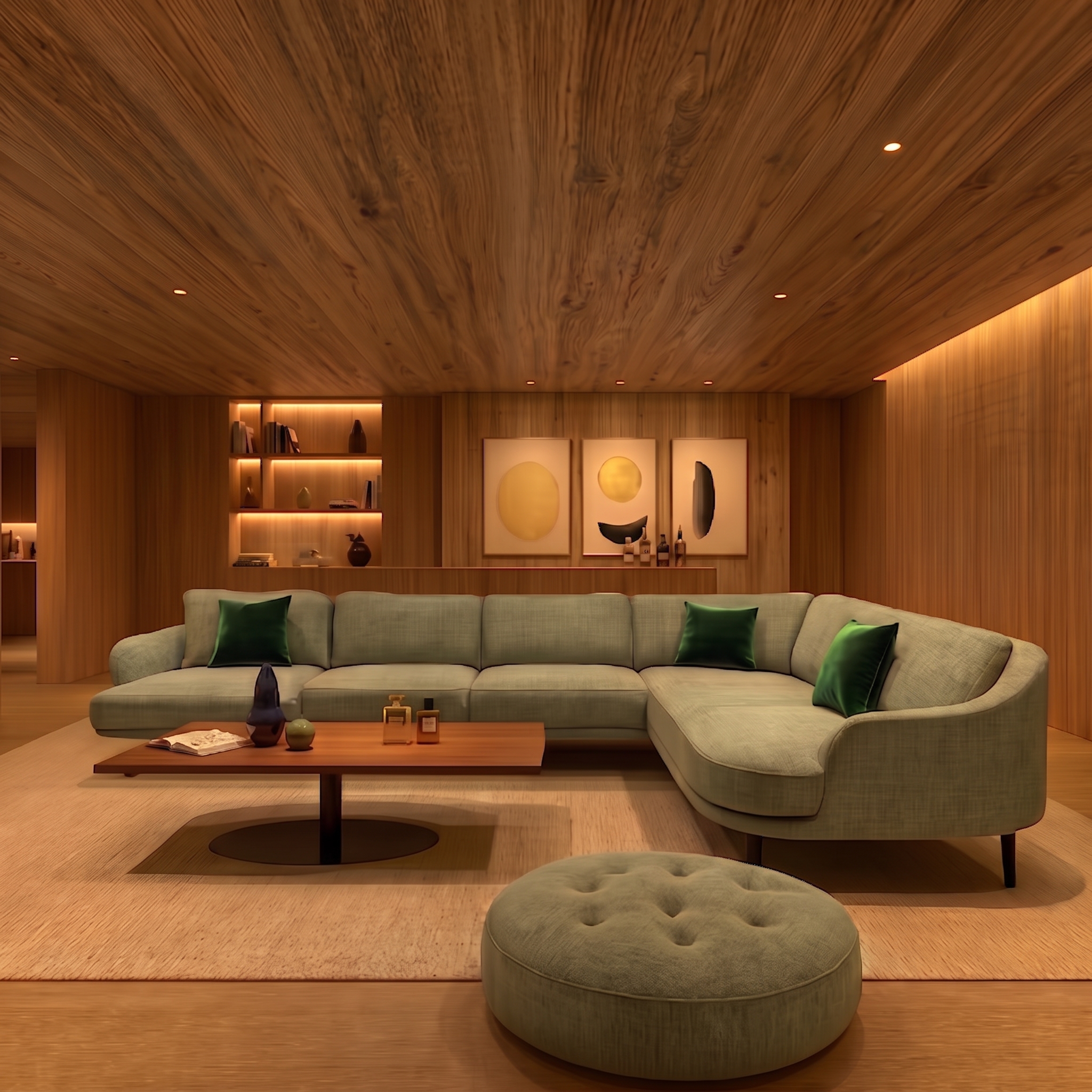 Hansen residence family room in Texas with indirect lighting and integrated lighting in the furniture